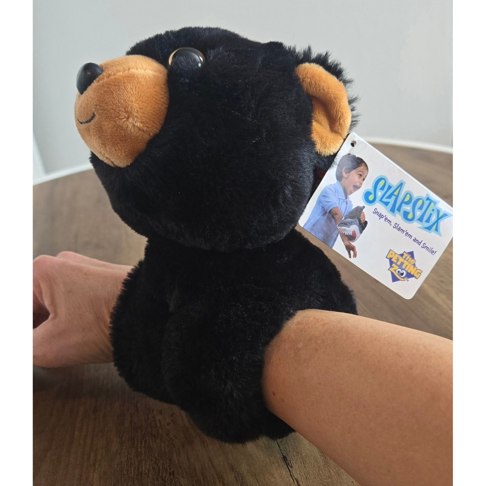 The Petting Zoo Slapstix Black Bear Plush Slap Bracelet Wristlet Toy 723146 New